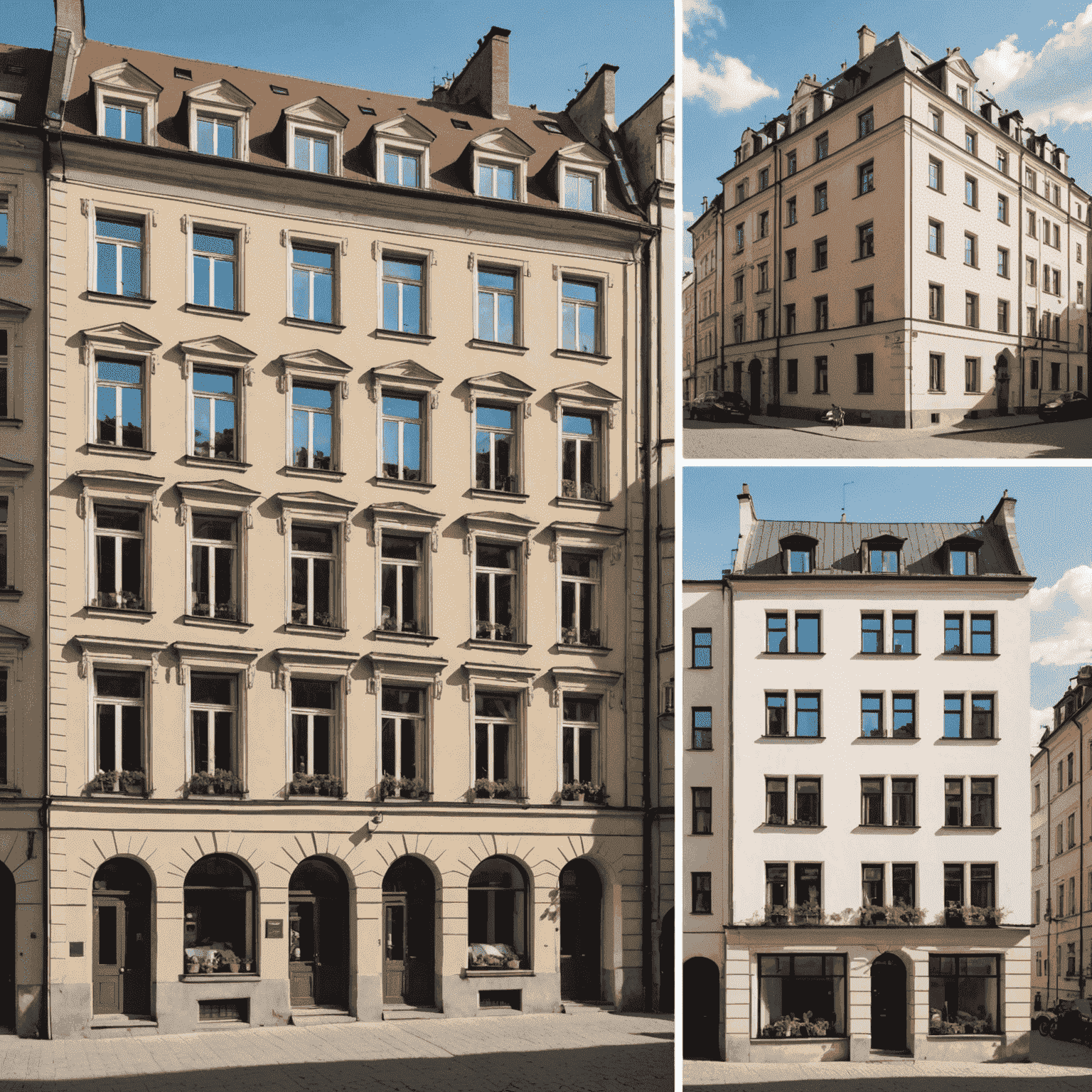 Kolaż przedstawiający z jednej strony odnowione mieszkanie w kamienicy, a z drugiej nowoczesny apartamentowiec w Krakowie