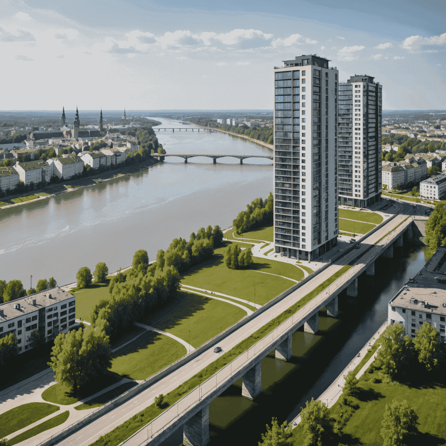 Nowoczesne apartamentowce w Podgórzu z widokiem na Wisłę i most Kotlarski