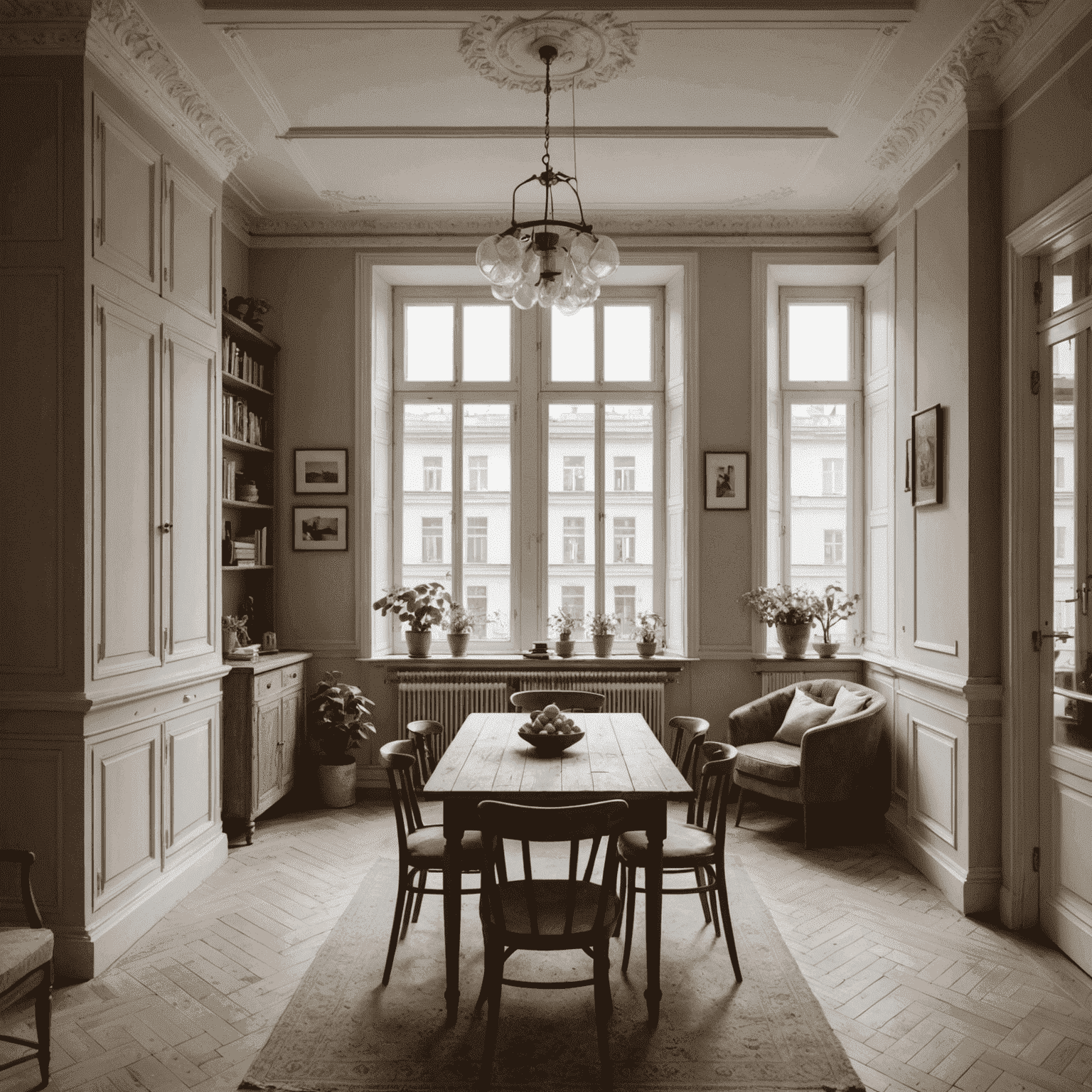 Wnętrze odnowionego mieszkania w krakowskiej kamienicy z zachowanymi oryginalnymi elementami architektonicznymi