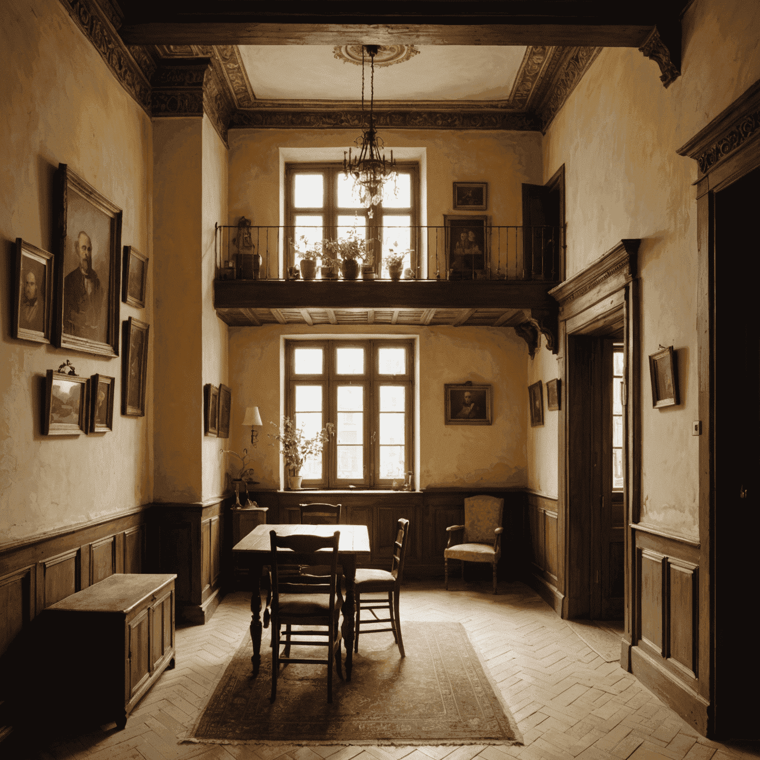 Wnętrze odrestaurowanej krakowskiej kamienicy z zachowanymi oryginalnymi elementami architektonicznymi